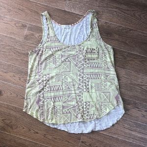 Yellow and tan Aztec type print with pocket tank